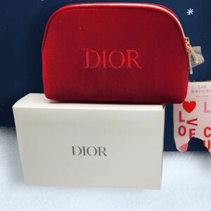 Dior Red Cosmetic Bag with Embossed Logo
